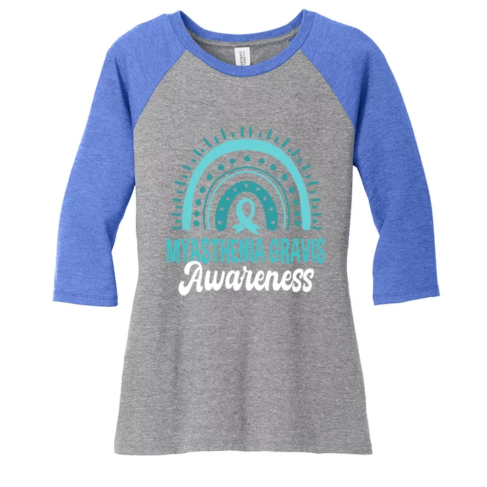 Myasthenia Gravis Awareness Boho Rainbow Wear Teal Ribbon Meaningful Gift Women's Tri-Blend 3/4-Sleeve Raglan Shirt