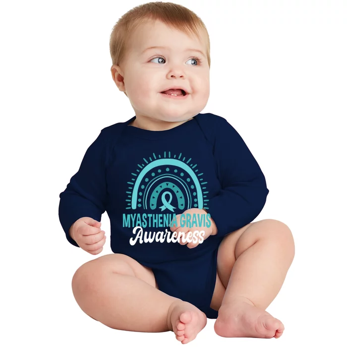 Myasthenia Gravis Awareness Boho Rainbow Wear Teal Ribbon Meaningful Gift Baby Long Sleeve Bodysuit