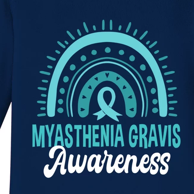 Myasthenia Gravis Awareness Boho Rainbow Wear Teal Ribbon Meaningful Gift Baby Long Sleeve Bodysuit