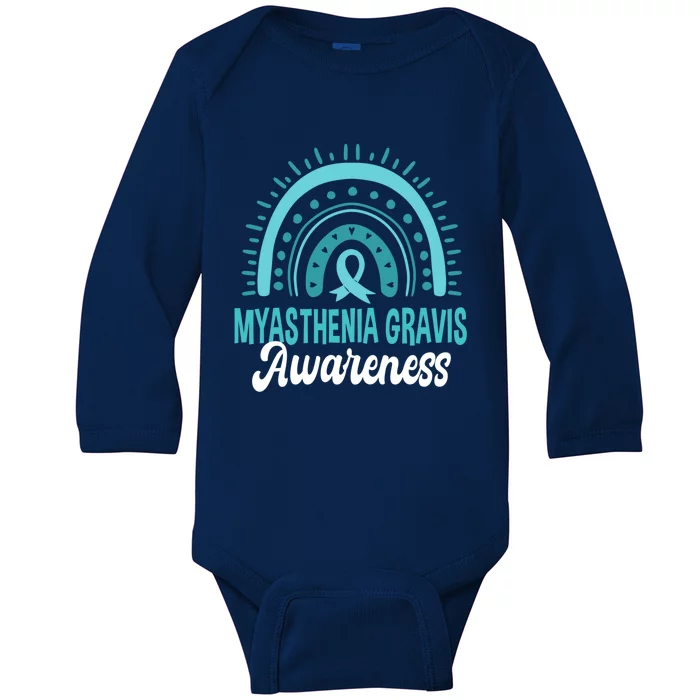 Myasthenia Gravis Awareness Boho Rainbow Wear Teal Ribbon Meaningful Gift Baby Long Sleeve Bodysuit