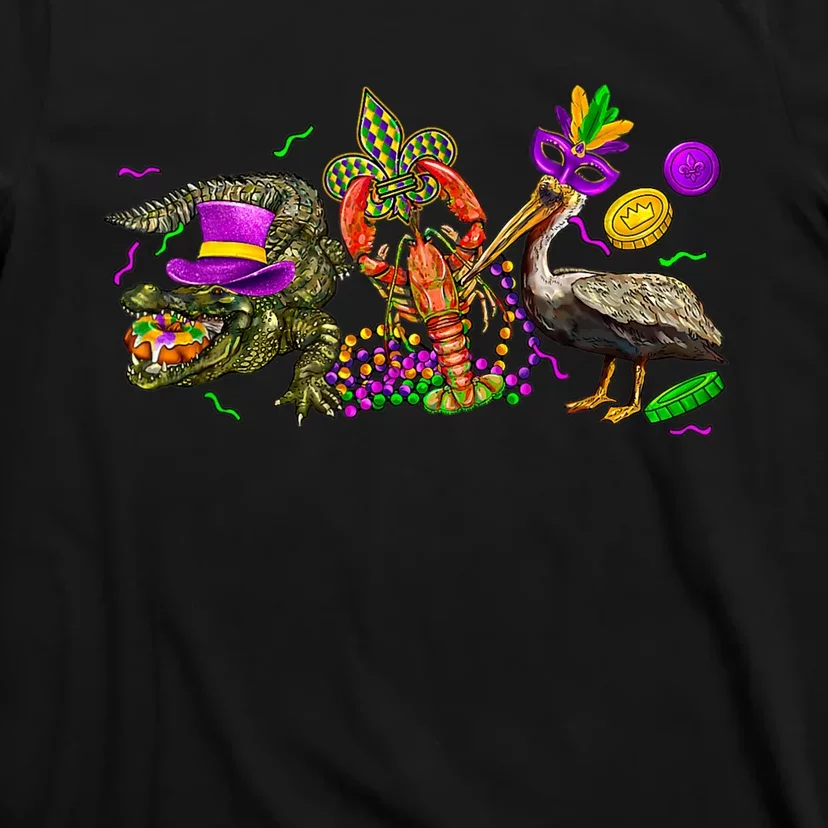 Mardi Gras ABC Alligator Brown Pelican Crawfish Louisiana T-Shirt