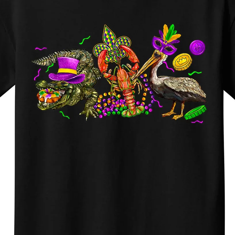 Mardi Gras ABC Alligator Brown Pelican Crawfish Louisiana Kids T-Shirt