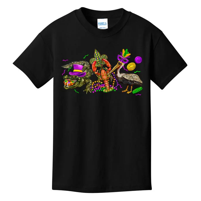 Mardi Gras ABC Alligator Brown Pelican Crawfish Louisiana Kids T-Shirt