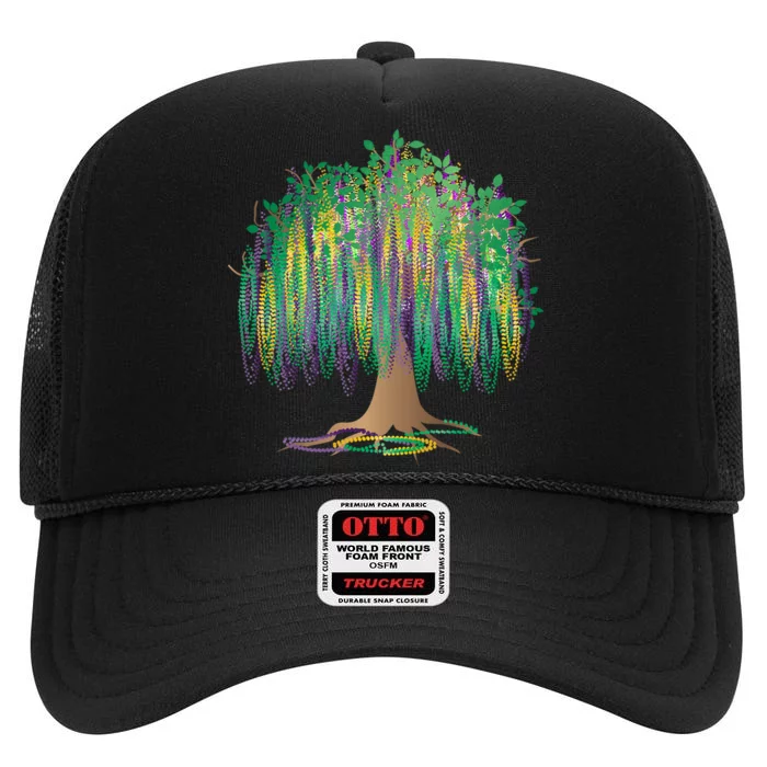 Mardi Gras Bead Tree Celebration High Crown Mesh Trucker Hat