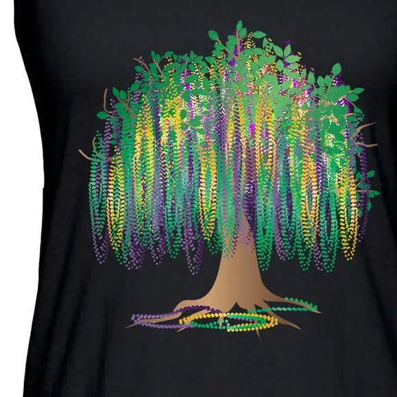 Mardi Gras Bead Tree Celebration Ladies Essential Flowy Tank