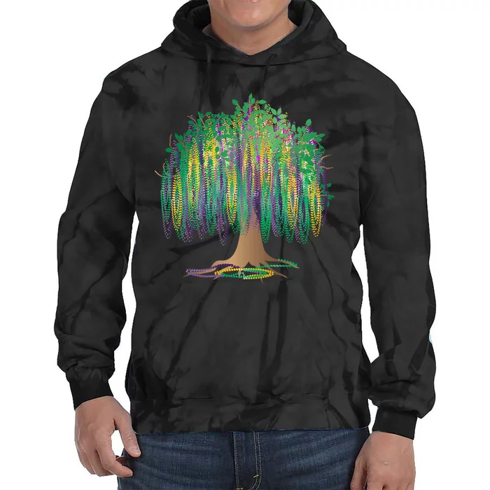 Mardi Gras Bead Tree Celebration Tie Dye Hoodie