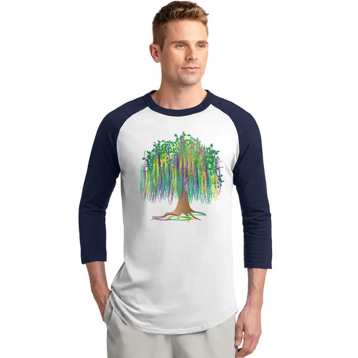 Mardi Gras Bead Tree Celebration Baseball Sleeve Shirt