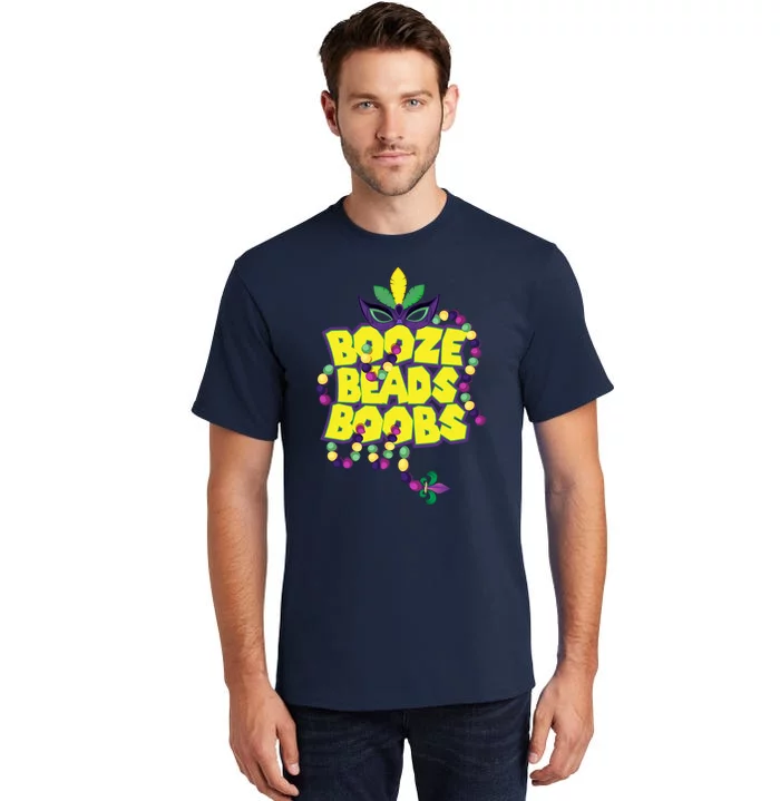 Mardi Gras Booze Beads Boobs Celebration Tall T-Shirt