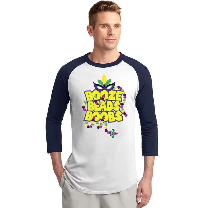 Mardi Gras Booze Beads Boobs Celebration Baseball Sleeve Shirt