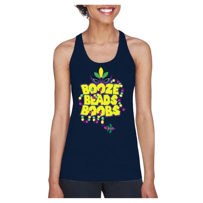 Mardi Gras Booze Beads Boobs Celebration Women's Racerback Tank