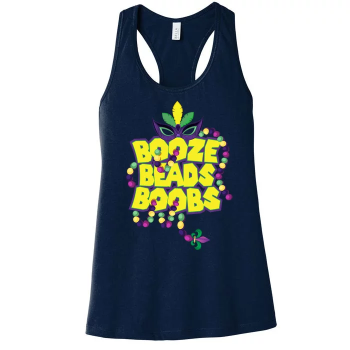 Mardi Gras Booze Beads Boobs Celebration Women's Racerback Tank