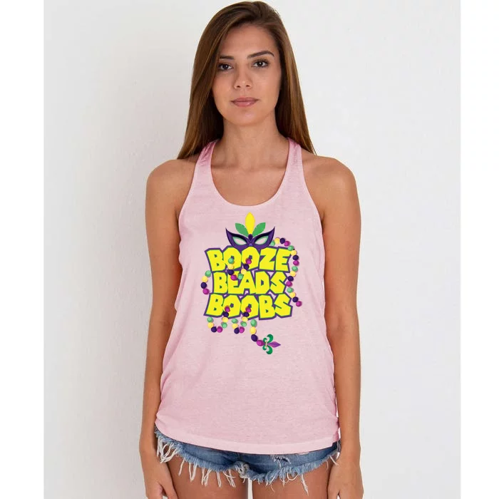 Mardi Gras Booze Beads Boobs Celebration Women's Knotted Racerback Tank