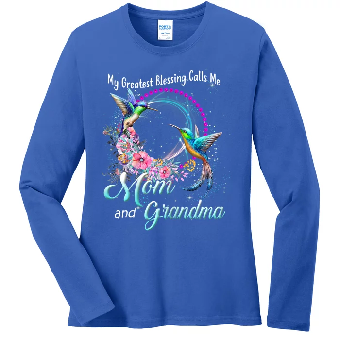 My Greatest Blessing Calls Me Mom And Grandma Hummingbirds Cute Gift Ladies Long Sleeve Shirt