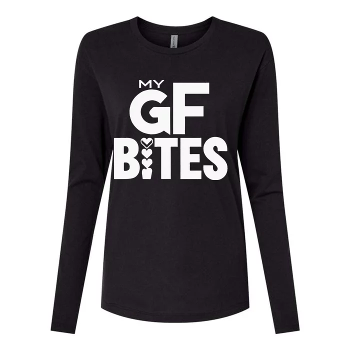 My Gf Bites Funny My Girlfriend Bites Womens Cotton Relaxed Long Sleeve T-Shirt