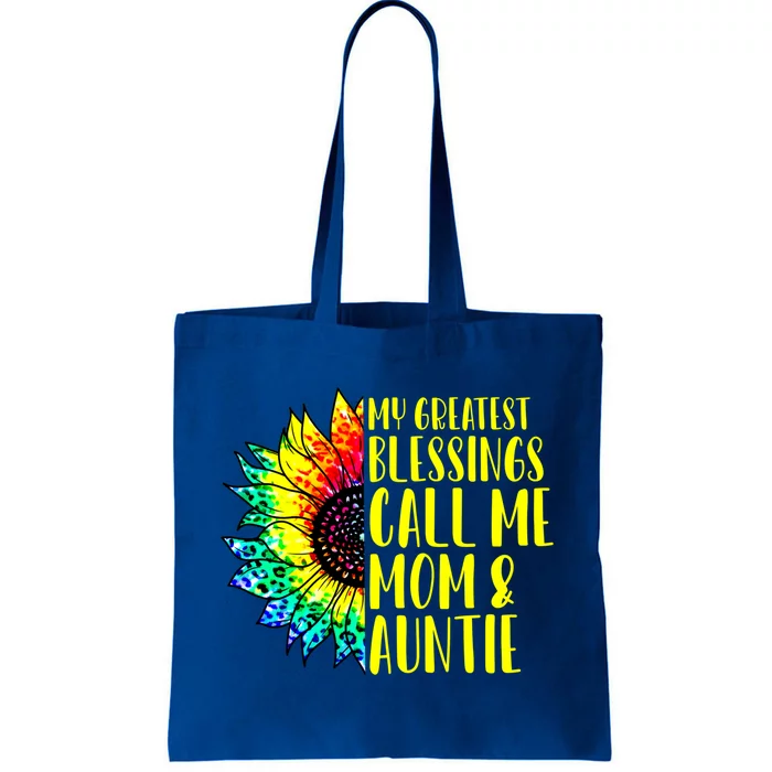 My Greatest Blessings Call Me Mom Auntie Sunflower Tie Dye Gift Tote Bag