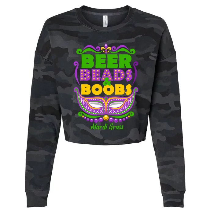 Mardi Gras Beer Beads Boobs Funny New Orleans Cropped Pullover Crew