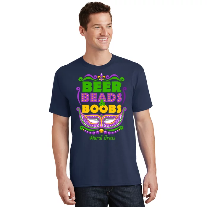 Mardi Gras Beer Beads Boobs Funny New Orleans T-Shirt