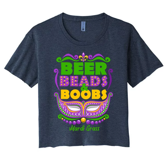 Mardi Gras Beer Beads Boobs Funny New Orleans Women's Crop Top Tee