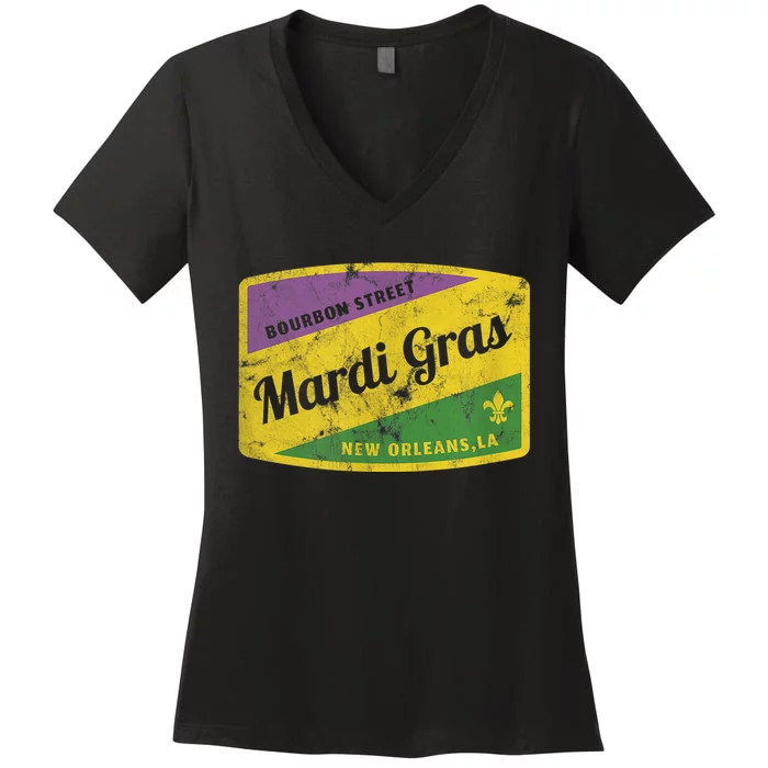 Mardi Gras Bourbon Street & New Orleans Retro Gift Women's V-Neck T-Shirt