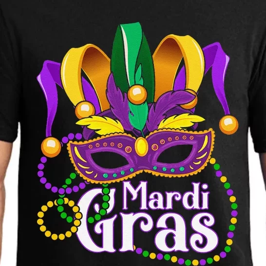 Mardi Gras Beads Feathered Mask For Pajama Set