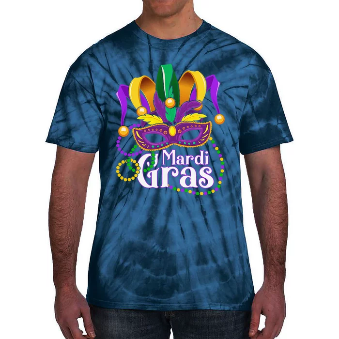 Mardi Gras Beads Feathered Mask For Tie-Dye T-Shirt