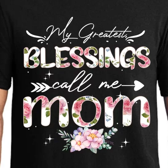 My Greatest Blessings Call Me Mom Funny Floral Grandma Gift Pajama Set