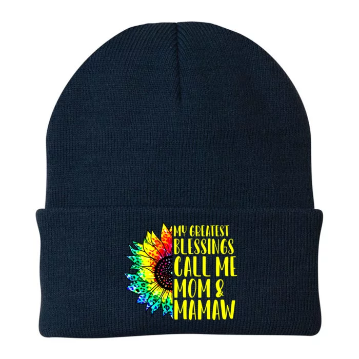 My Greatest Blessings Call Me Mom Mamaw Sunflower Tie Dye Meaningful Gift Knit Cap Winter Beanie