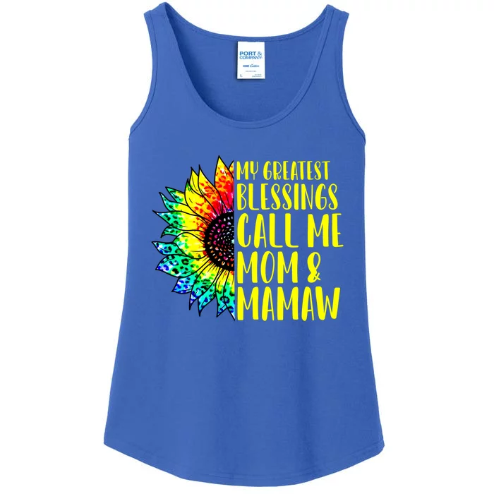 My Greatest Blessings Call Me Mom Mamaw Sunflower Tie Dye Meaningful Gift Ladies Essential Tank