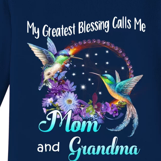 My Greatest Blessing Calls Me Mom And Grandma Hummingbird Meaningful Gift Baby Long Sleeve Bodysuit