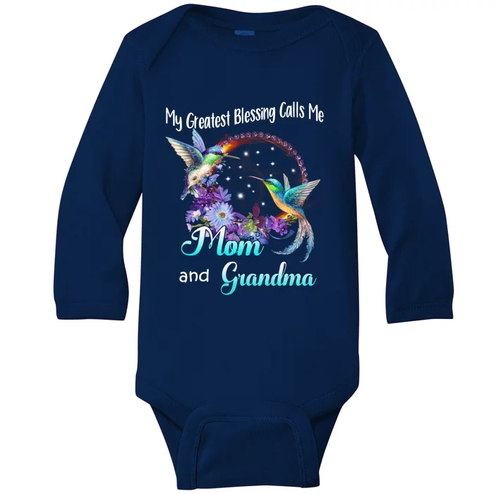 My Greatest Blessing Calls Me Mom And Grandma Hummingbird Meaningful Gift Baby Long Sleeve Bodysuit