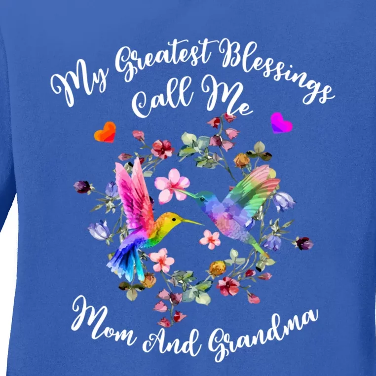 My Greatest Blessing Call Me Mom And Grandma Hummingbird Gift Ladies Long Sleeve Shirt