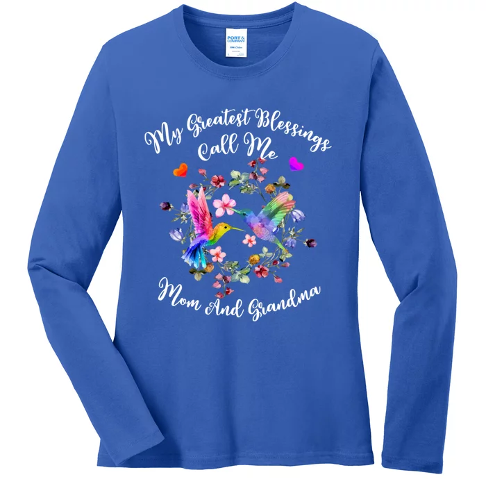 My Greatest Blessing Call Me Mom And Grandma Hummingbird Gift Ladies Long Sleeve Shirt