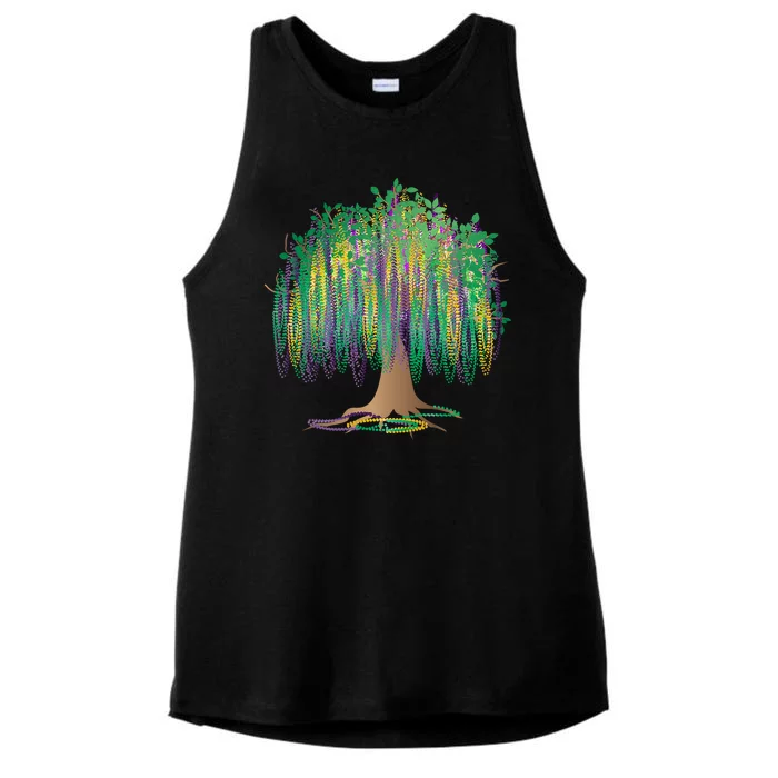 Mardi Gras Beaded Tree Ladies Tri-Blend Wicking Tank