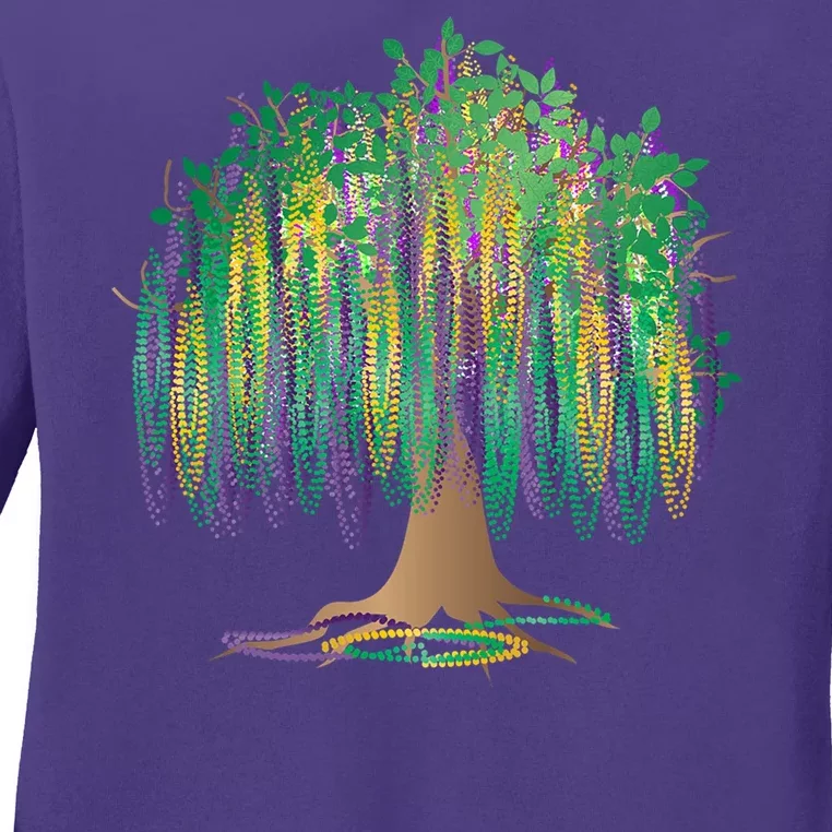 Mardi Gras Beaded Tree Ladies Long Sleeve Shirt