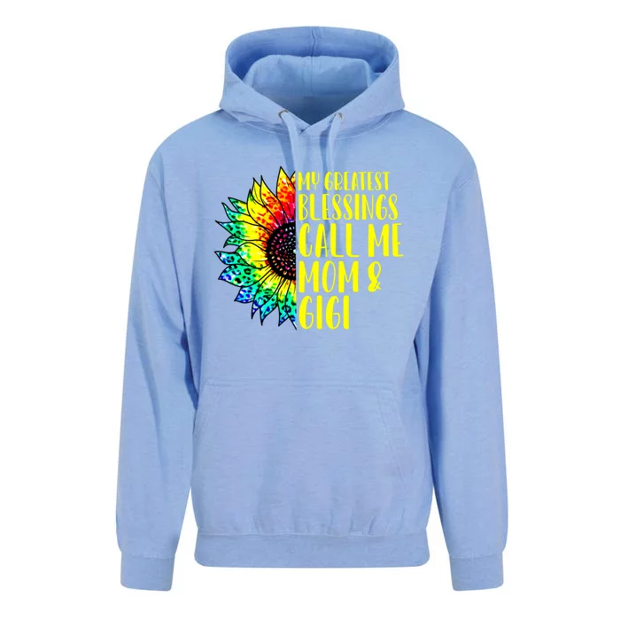 My Greatest Blessings Call Me Mom And Gigi Sunflower Tie Dye Gift Unisex Surf Hoodie