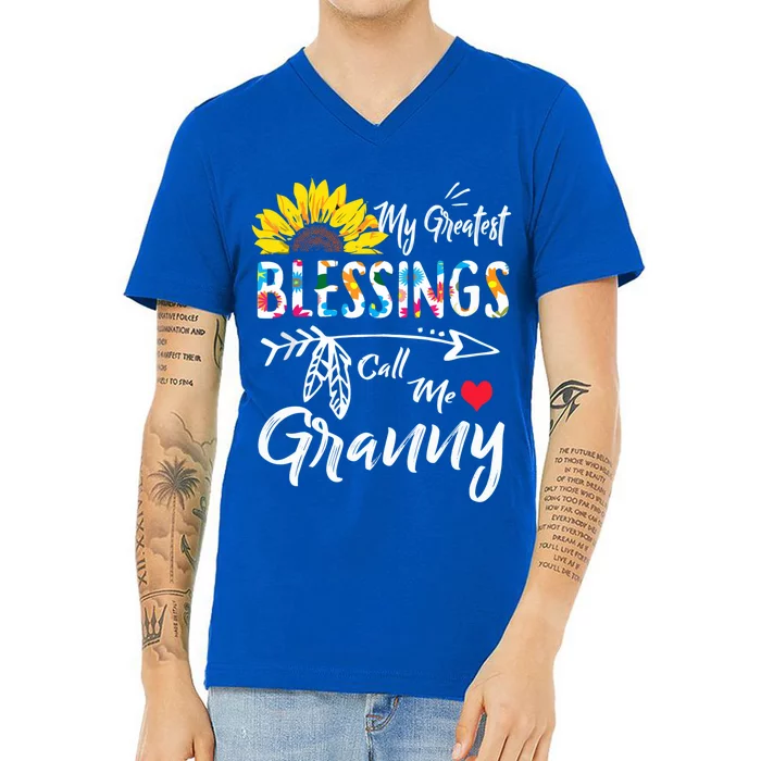 My Greatest Blessings Call Me Granny Sunflower Cool Gift V-Neck T-Shirt