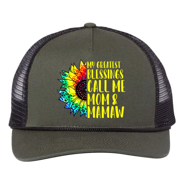 My Greatest Blessings Call Me Mom Mamaw Sunflower Tie Dye Gift Retro Rope Trucker Hat Cap