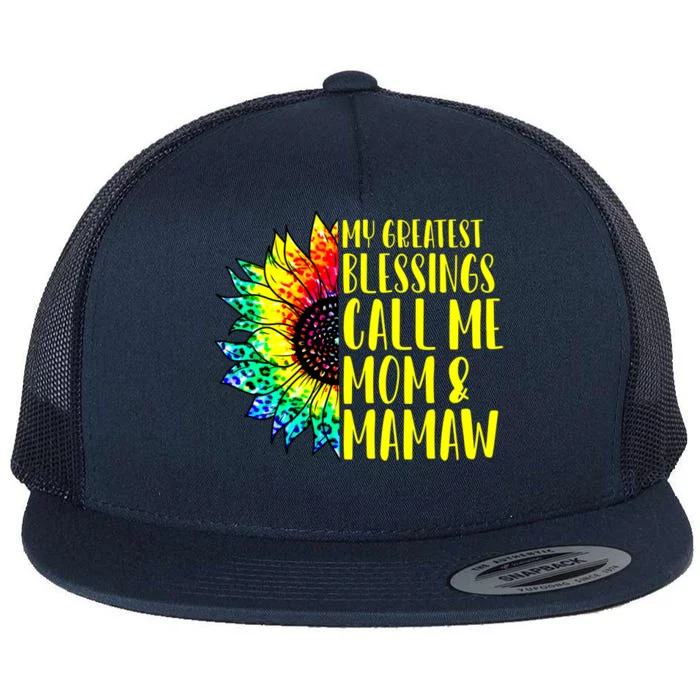 My Greatest Blessings Call Me Mom Mamaw Sunflower Tie Dye Gift Flat Bill Trucker Hat