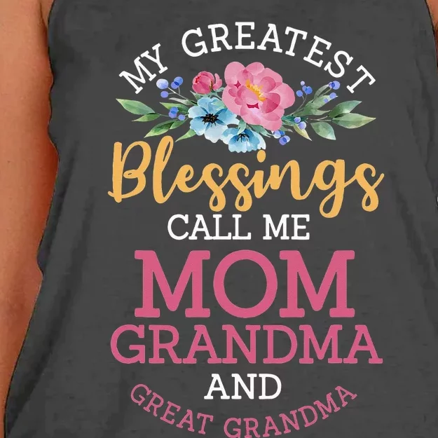 My Greatest Blessings Call Me Mom Grandma And Great Grandma Women's Knotted Racerback Tank