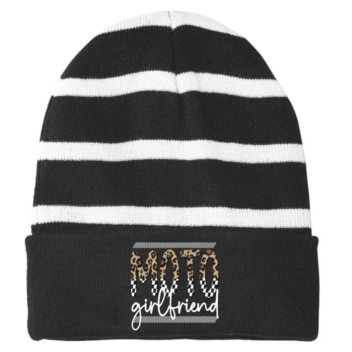 Motocross Girlfriend Best Moto Girlfriend Striped Beanie with Solid Band