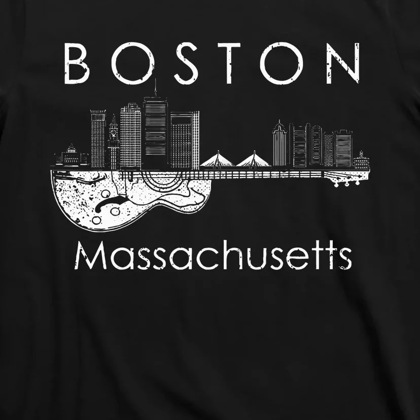 Music Guitar Boston Souvenir Massachusetts Skyline T-Shirt