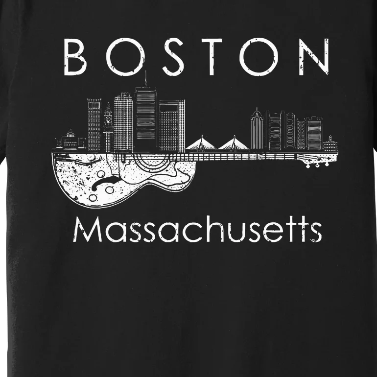 Music Guitar Boston Souvenir Massachusetts Skyline Premium T-Shirt