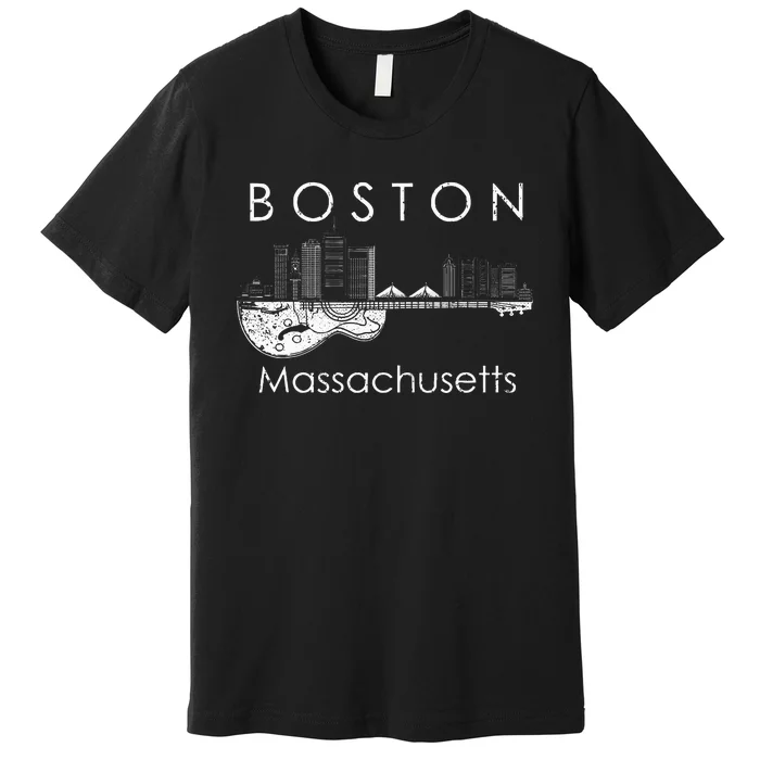 Music Guitar Boston Souvenir Massachusetts Skyline Premium T-Shirt