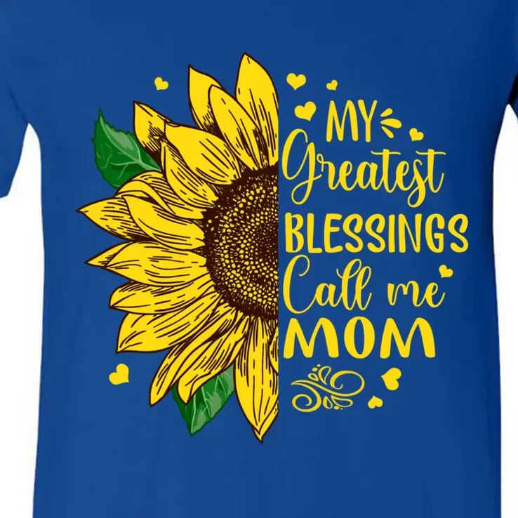 My Greatest Blessings Call Me Mom Sunflower Funny Gift V-Neck T-Shirt