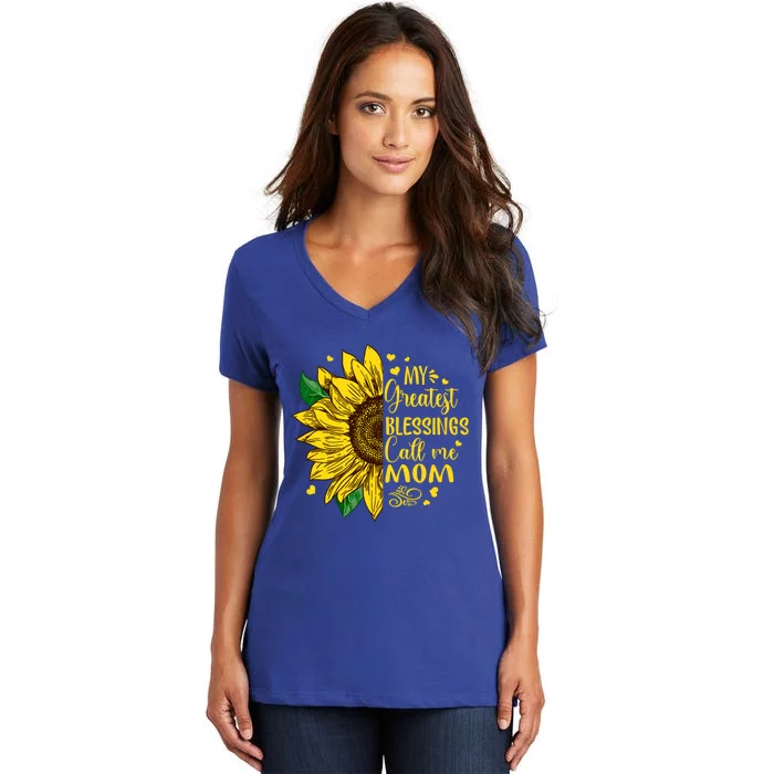 My Greatest Blessings Call Me Mom Sunflower Funny Gift Women's V-Neck T-Shirt