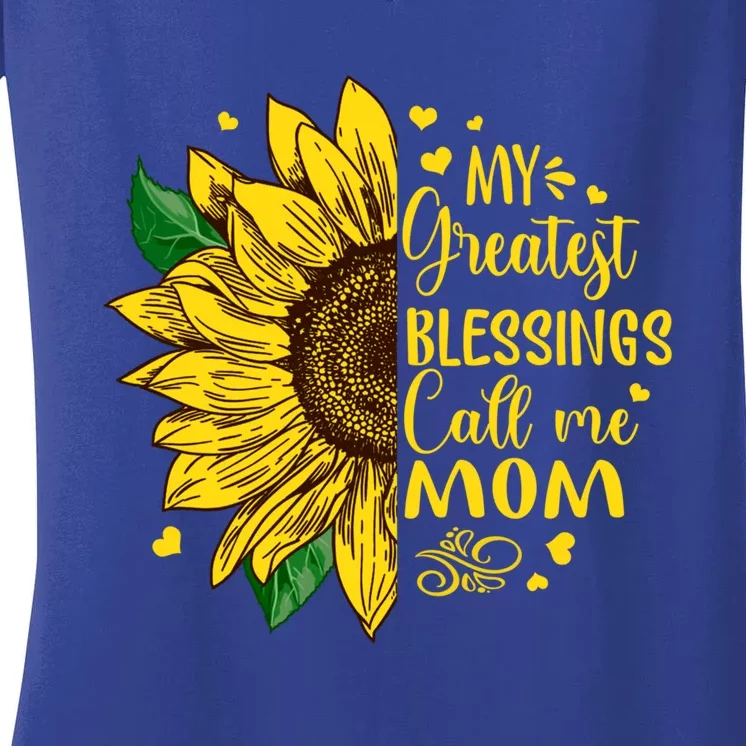 My Greatest Blessings Call Me Mom Sunflower Funny Gift Women's V-Neck T-Shirt