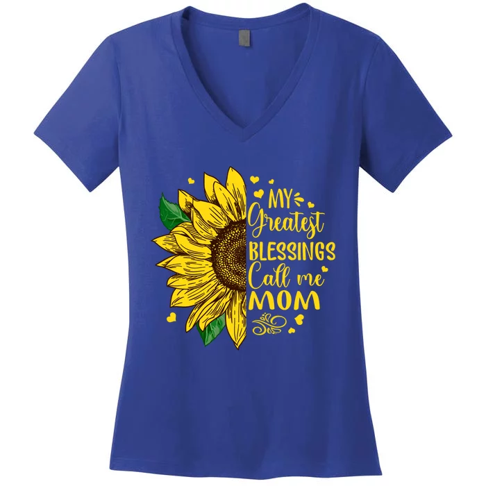 My Greatest Blessings Call Me Mom Sunflower Funny Gift Women's V-Neck T-Shirt