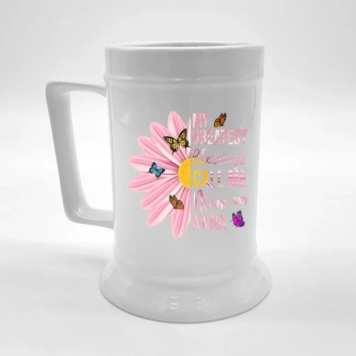 My Greatest Blessings Call Me Mom And Nana Butterfly Front & Back Beer Stein