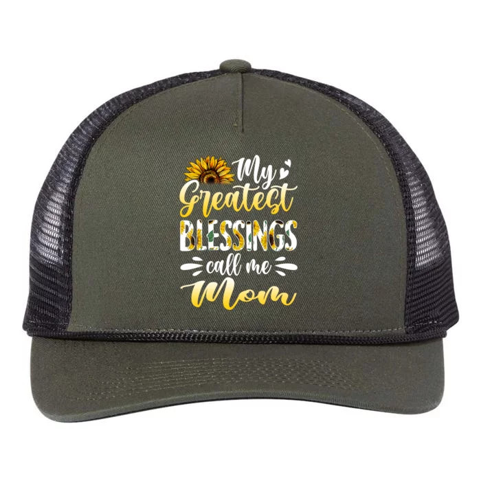 My Greatest Blessings Call Me Mom Sunflower Gift Retro Rope Trucker Hat Cap