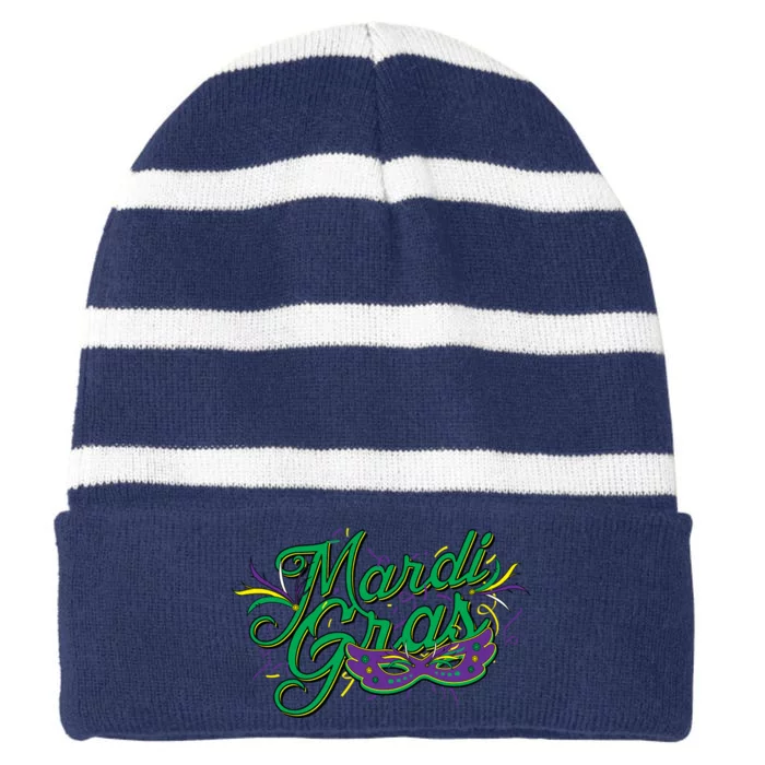 Mardi Gras Celebration Logo Striped Beanie with Solid Band